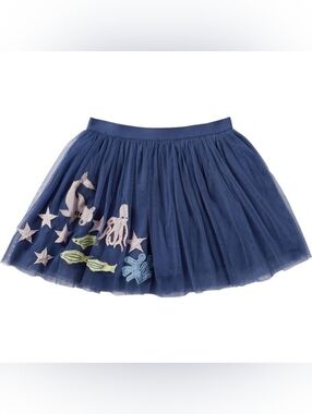 Piccolina Navy Blue Tulle Skirt with Ocean Appliqués Sz 2T